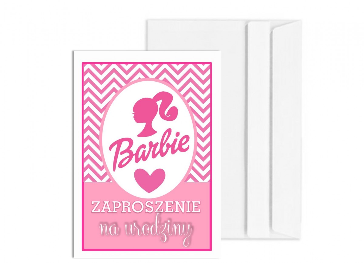 Zaproszenie na urodziny BARBIE 10 sztuk koperty